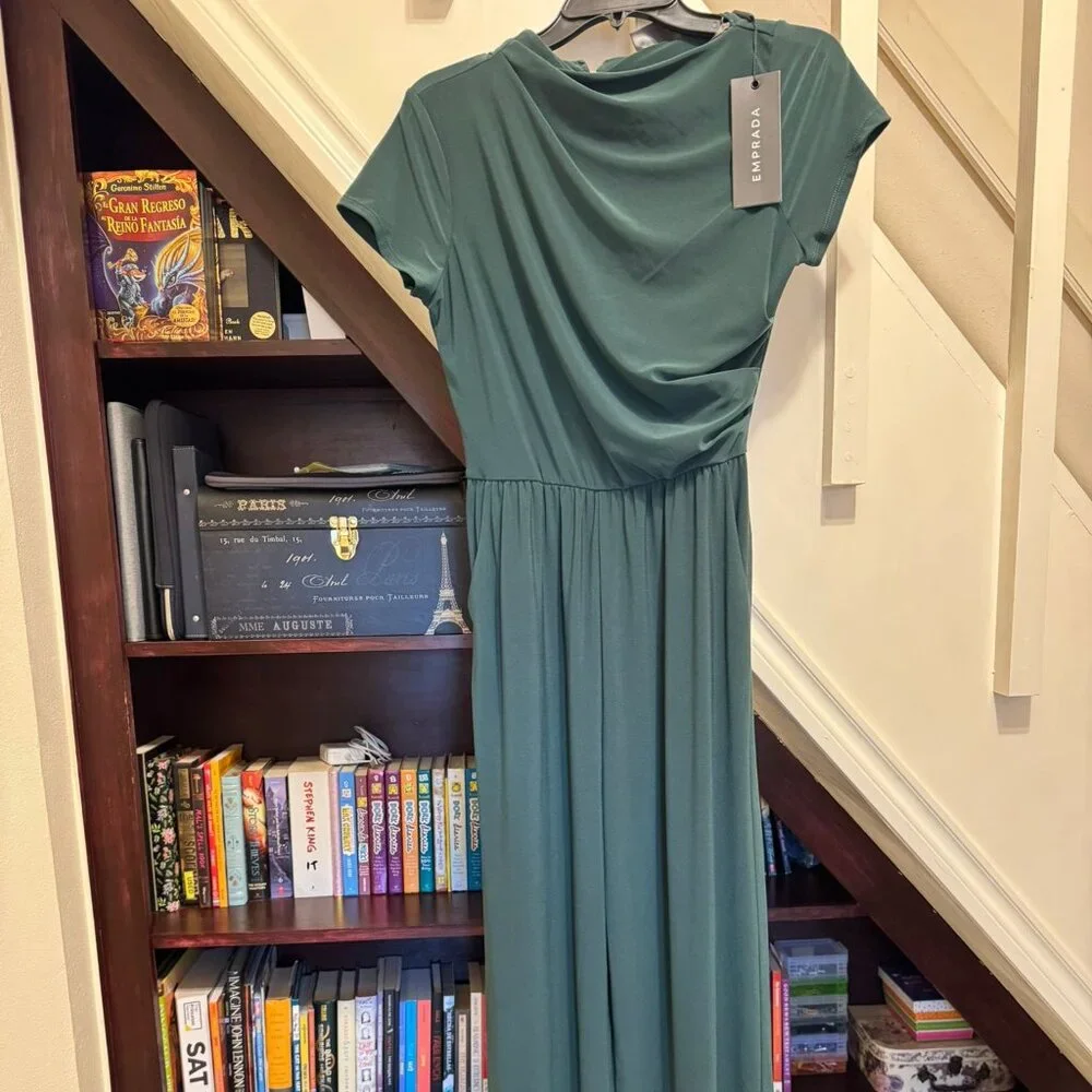 BRAND NEW WITH TAG Ruba Cowl Tunic Neck Short Sleeve Wide Leg Jumpsuit - Green - Picture 1 of 3